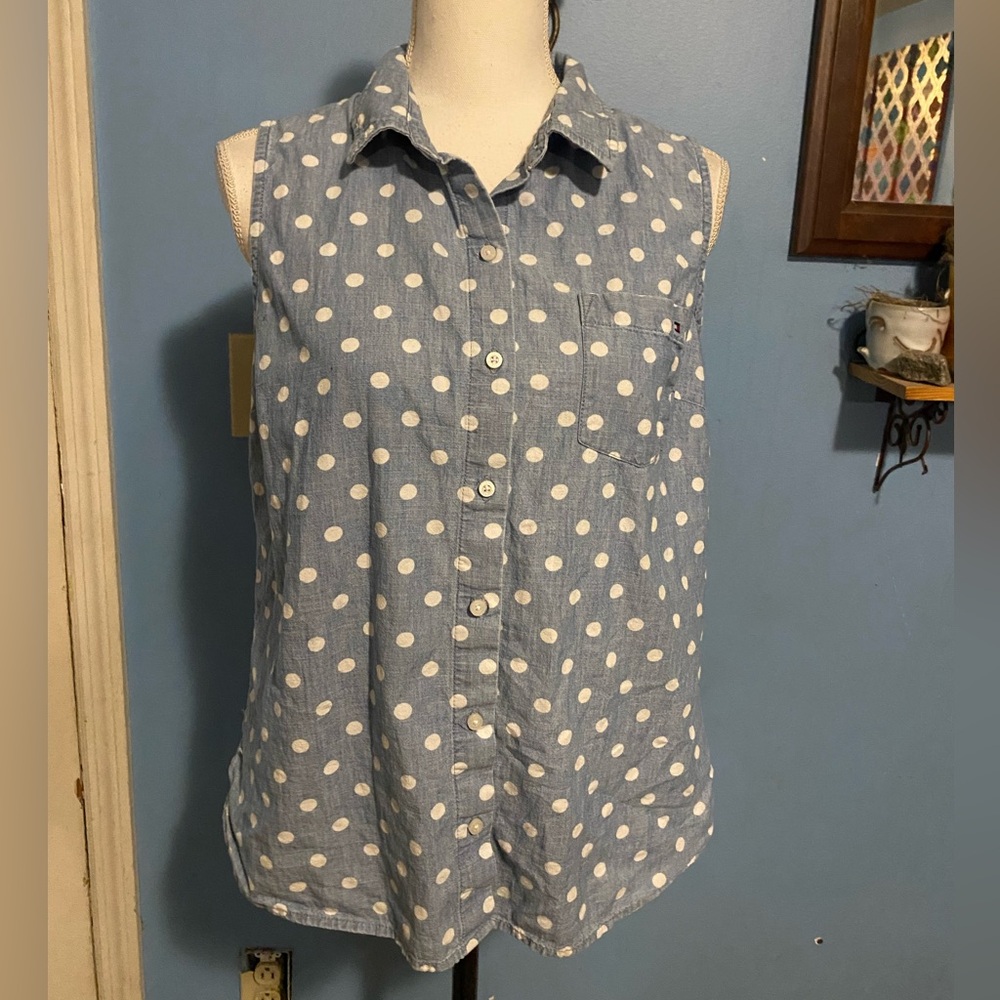 Tommy Hilfiger, Chambray, Sleeveless, Button Down